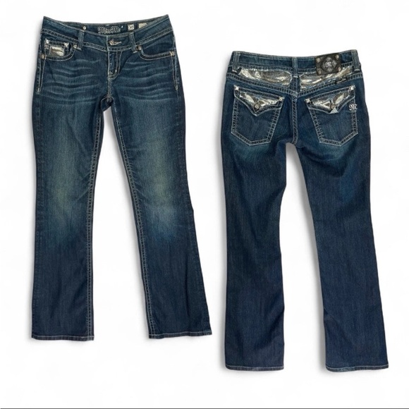 Miss Me Jeans Sz 30x32 Bootcut Sequined Dark Wash Y2K Bling Western JP5124B6 EUC - Picture 1 of 15